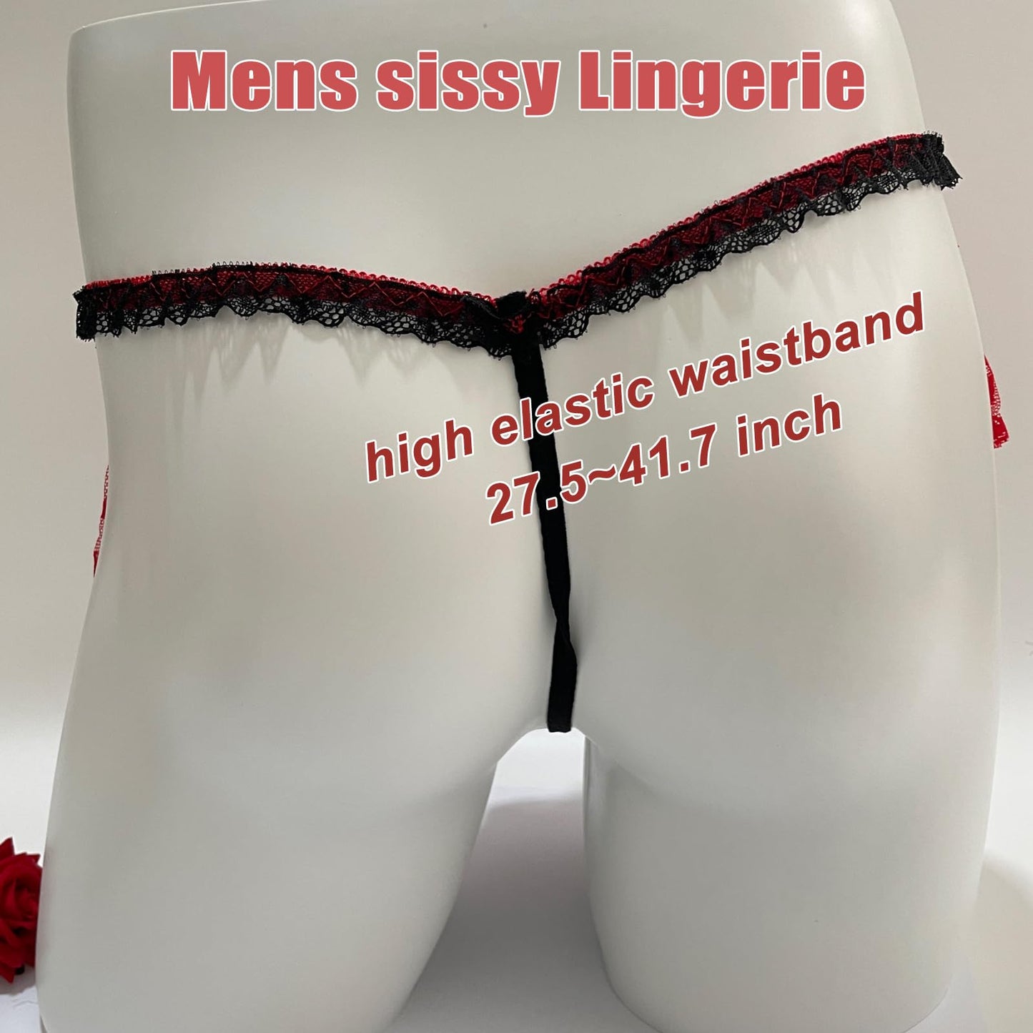 Men's Lace Panties Skirted Sissy Underwear For Men Sexy Lingerie Femboy (US, Alpha, One Size, Regular, Regular, Red)