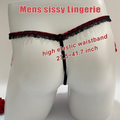 Men's Lace Panties Skirted Sissy Underwear For Men Sexy Lingerie Femboy (US, Alpha, One Size, Regular, Regular, Red)