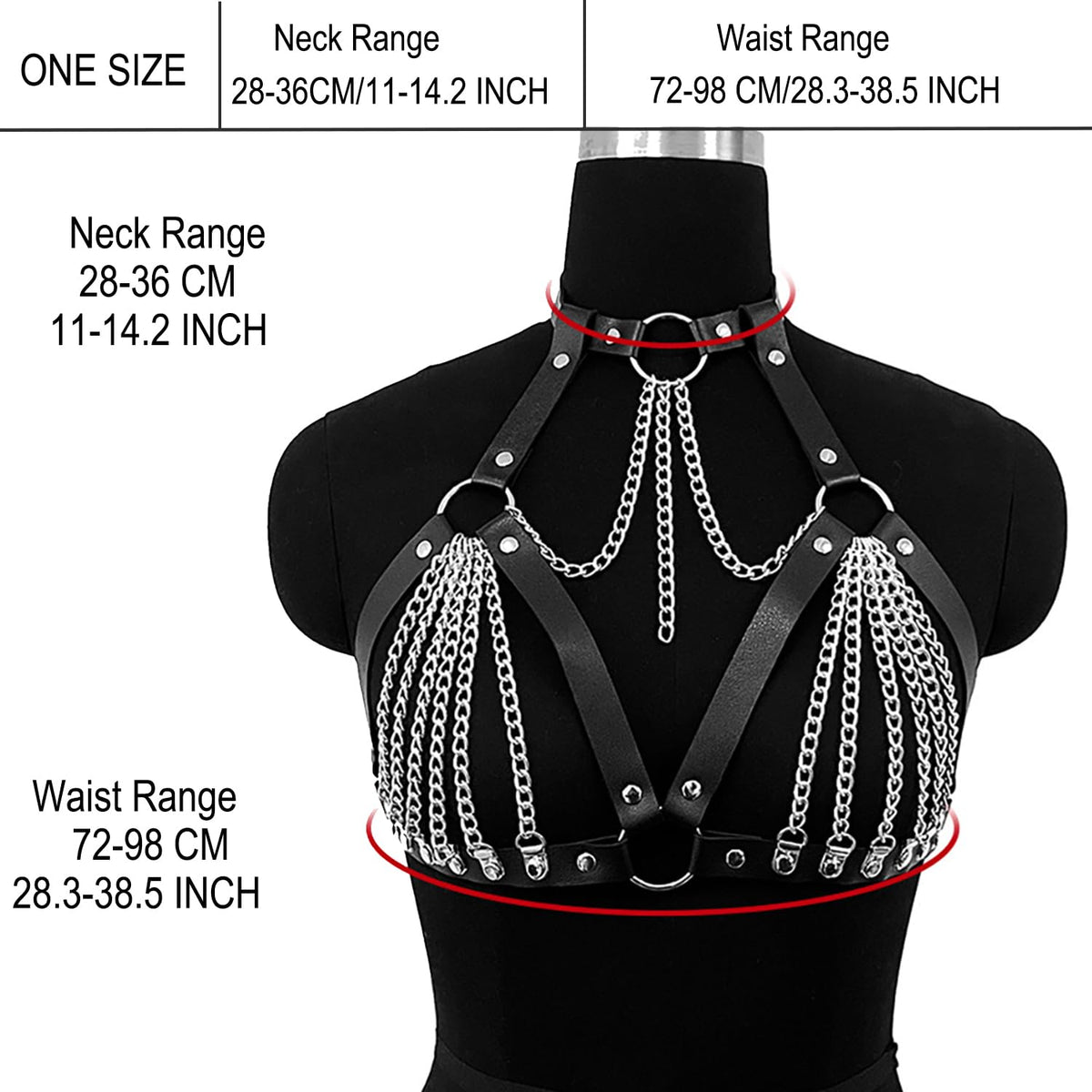 Punk Leather Layered Body Harness,Adjustable Gothic Body Chain for Women