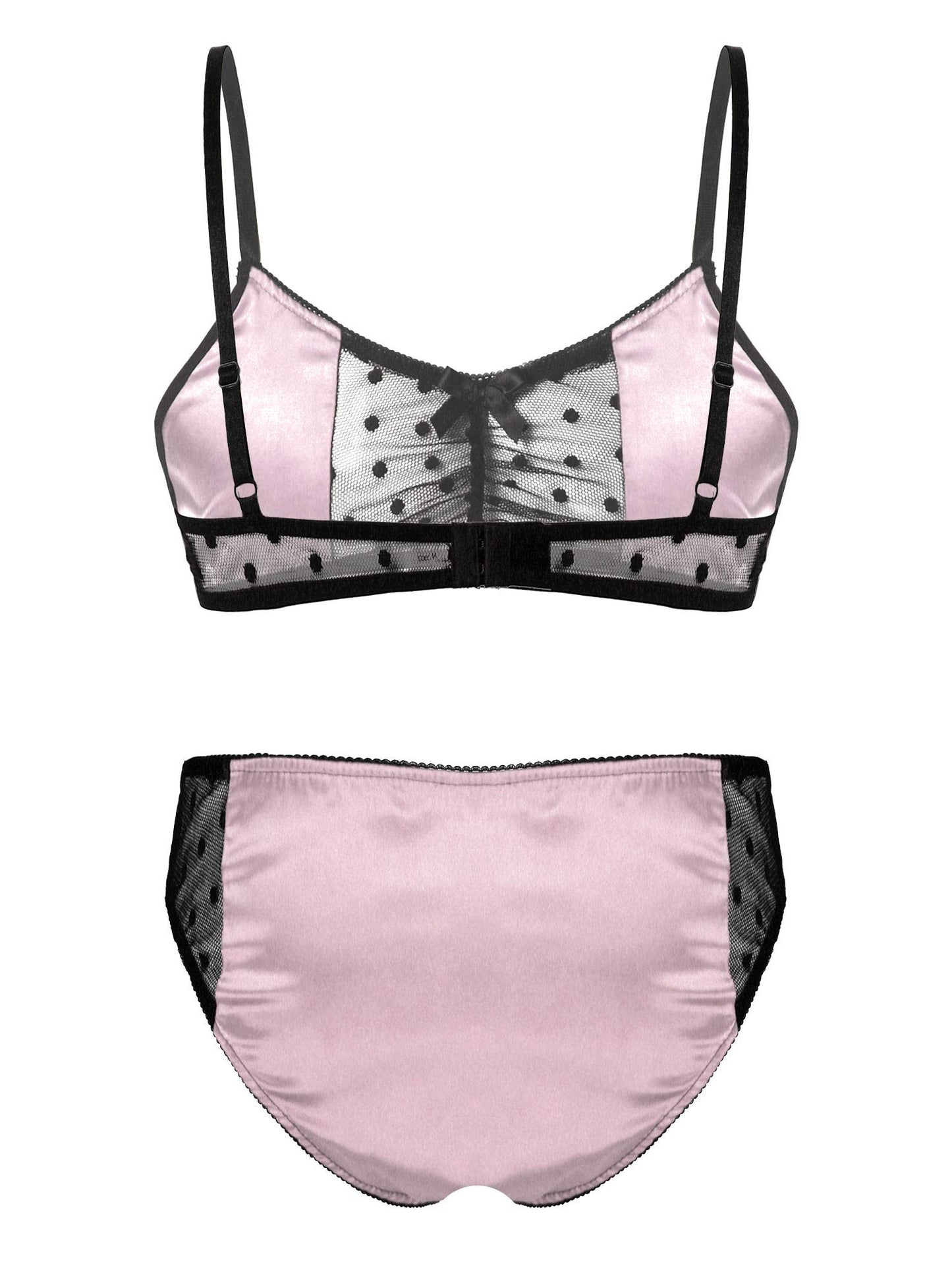 Men's 2Piece Sissy Shiny Satin Cross Dresser Lingerie Set Bra Tops with Girly Panties Pink