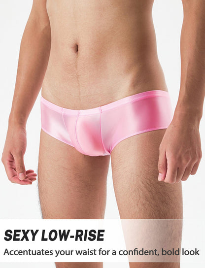 Men Sheer Underpants Soft Comfortable Stretchy Boxers Bulge Pouch Underwear Glossy Shiny Underwear Transparent Cheeky Underpants Pink L