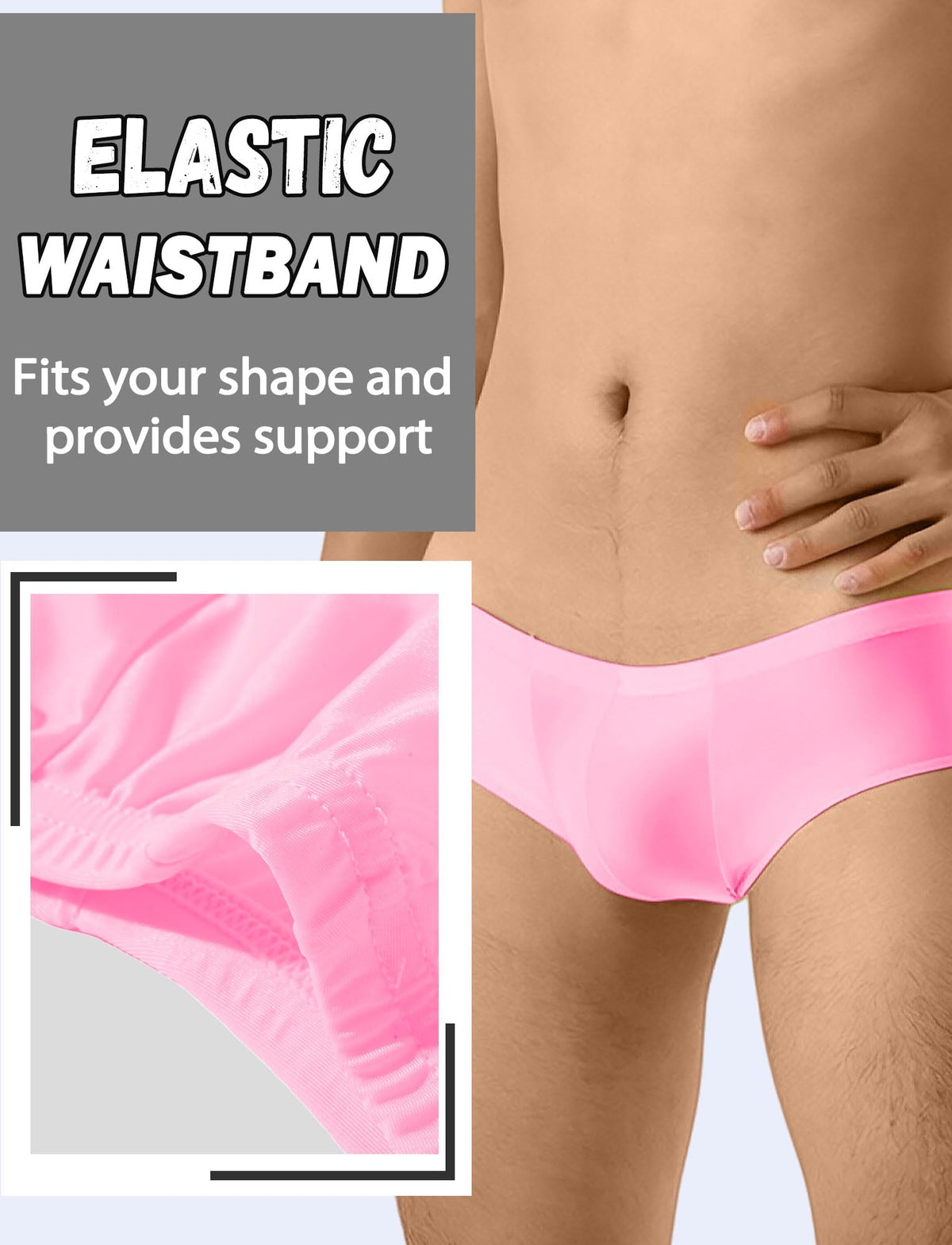 Men Sheer Underpants Soft Comfortable Stretchy Boxers Bulge Pouch Underwear Glossy Shiny Underwear Transparent Cheeky Underpants Pink L