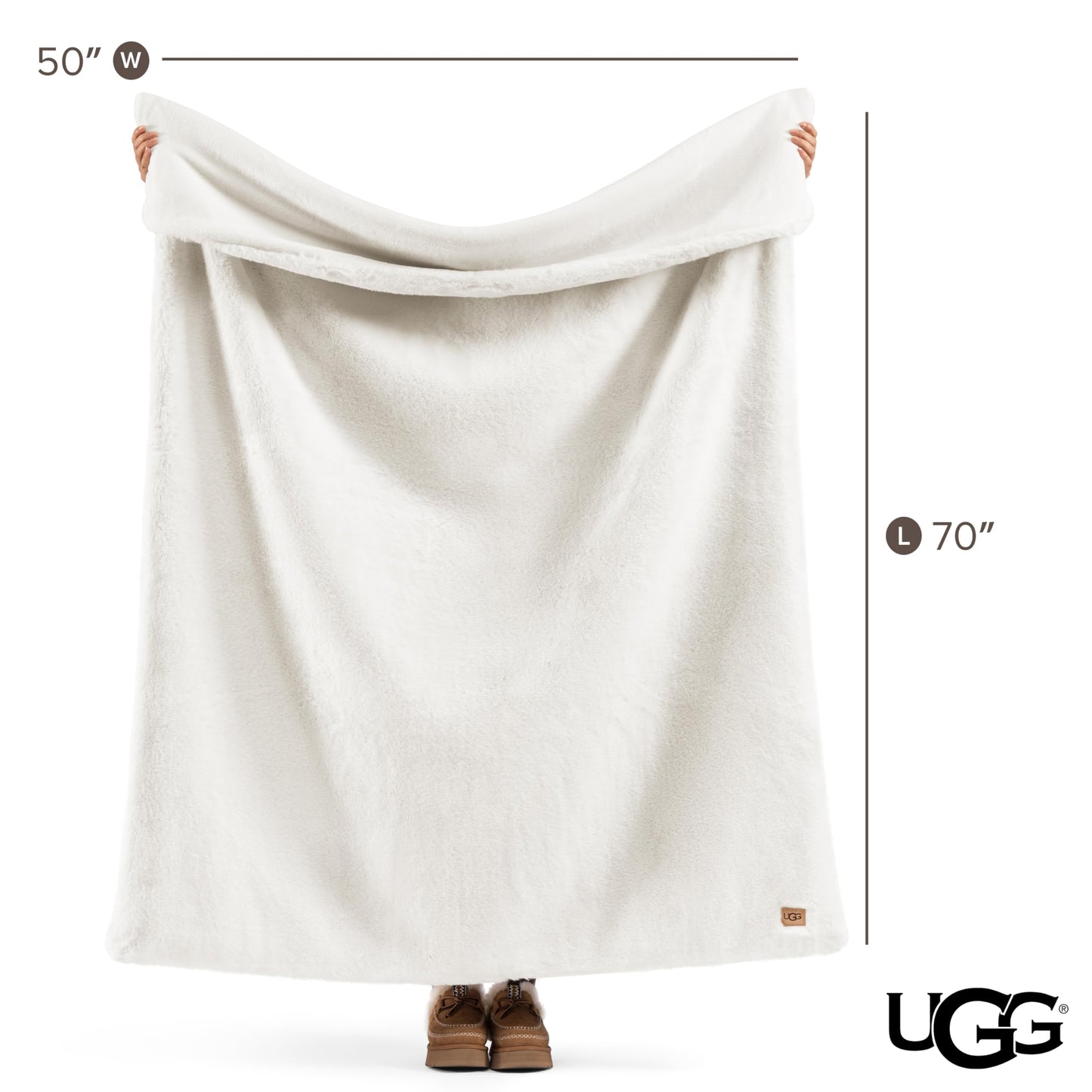 UGG Euphoria Faux Fur Throw Blanket, Warm Fluffy for Couch or Bed, Luxury Bedroom Decor, Blankets, Machine Washable, 50-inch x 70-inch, White Snow