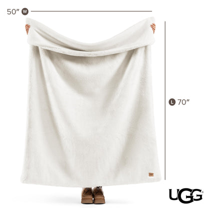 UGG Euphoria Faux Fur Throw Blanket, Warm Fluffy for Couch or Bed, Luxury Bedroom Decor, Blankets, Machine Washable, 50-inch x 70-inch, White Snow
