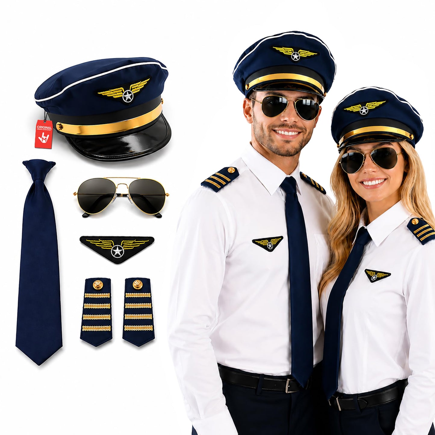 Pilot Hat, Pilot Uniform with Epaulettes, Pilots Costume Accessories Men, Pilots Aviator Costume, Captain Man Costumes