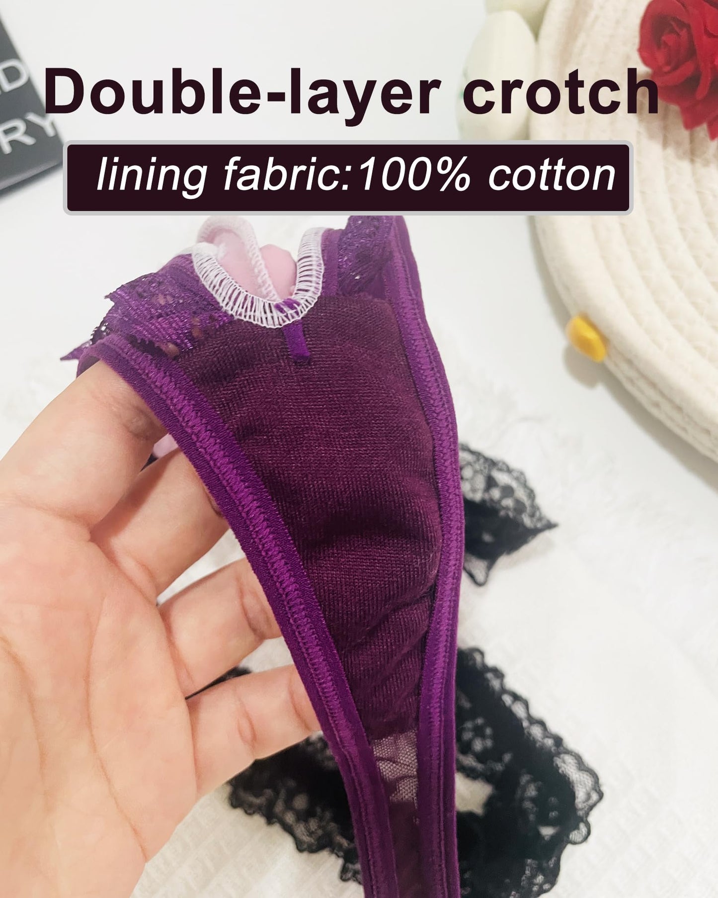 Mens Lace Frilly Thong Underwear, Bulge Pouch Panties Sissy Lingerie For Men Femboy (US, Alpha, One Size, Regular, Regular, Purple)