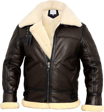 MARCO ENZOLANI B3 Bomber Jacket Aviator Real Shearling B3 Bomber Jacket Winter (Brown, 2xl)