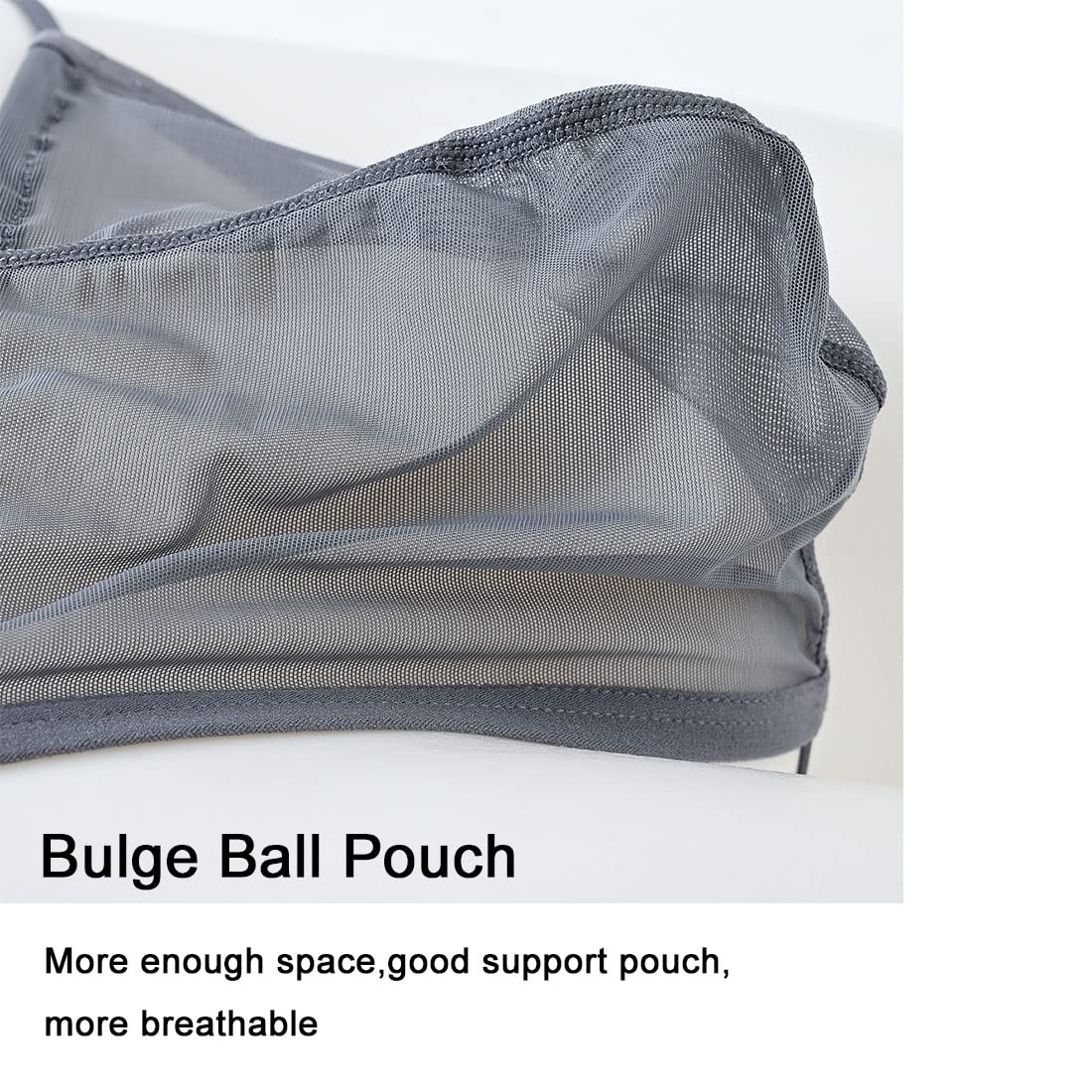 Men's Sexy G String Thongs Seamless Ice Silk Adjustable Bulge Pouch Mesh Underwear,XL