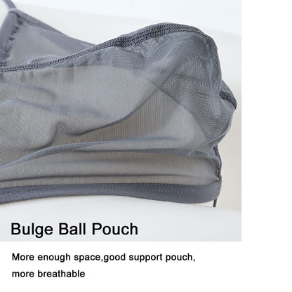 Men's Sexy G String Thongs Seamless Ice Silk Adjustable Bulge Pouch Mesh Underwear,XL