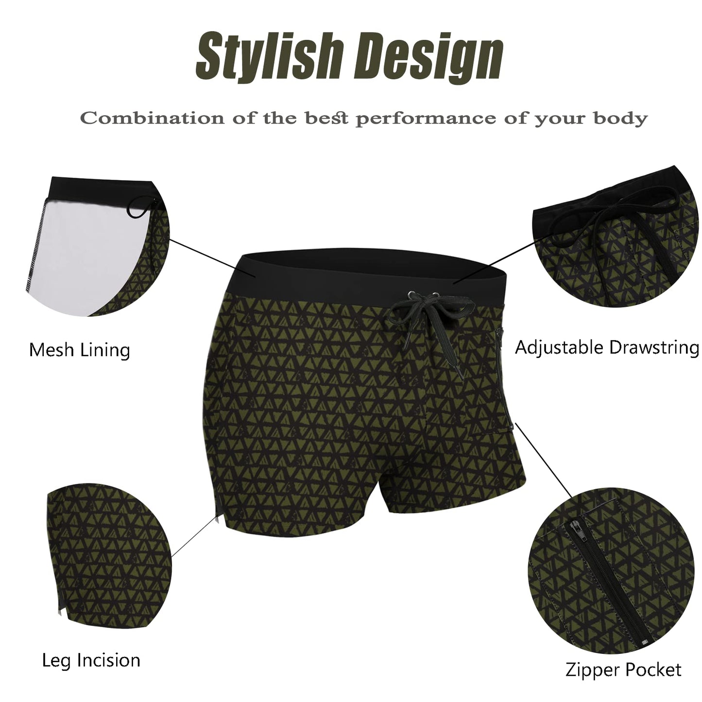 COOFANDY Mens Quick Dry Lightweight Square Leg Cut Trunks Swimwear, Medium, Army Green and Black Triangle