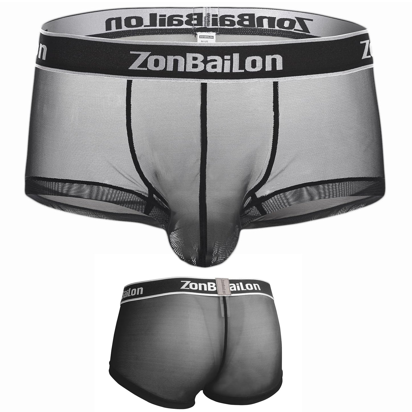 Mens Sexy Underwear Mesh Breathable Boxer Briefs See-Through Trunks Shorts Low Rise Seamless Black