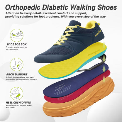 Men's Orthopedic Diabetic Wide Walking Shoes: Comfortable Plantar Fasciitis Arch Support Hammer Toes Neuropathy Recovery Tennis Shoes, Fit Outdoor Bowling Workout Sneakers Dark Blue Size 13