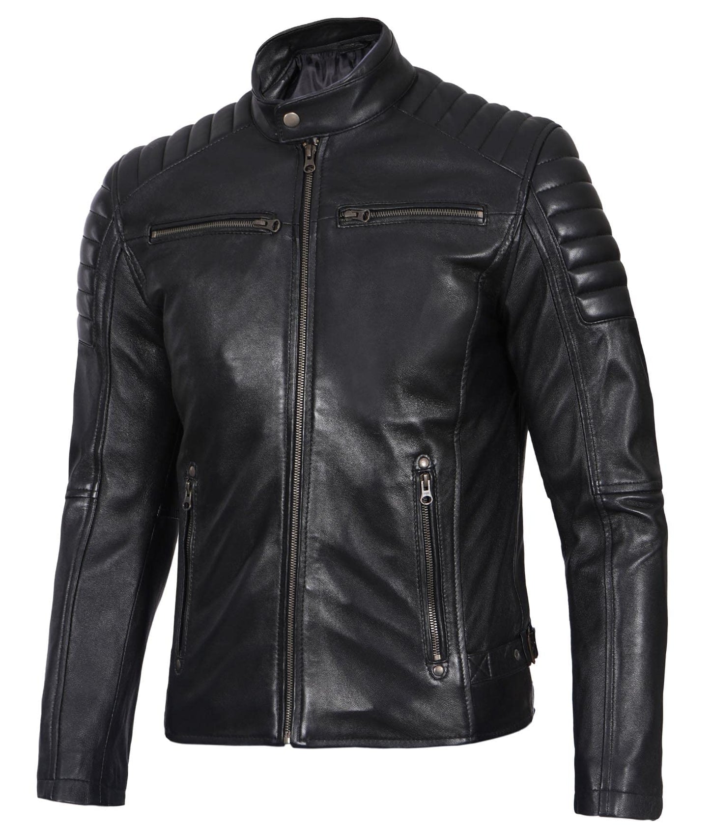 Experience Timeless Style and Unmatched Craftsmanship with the Real Leather Cafe Racer Jacket for Men | [1114363] Felix Black, M