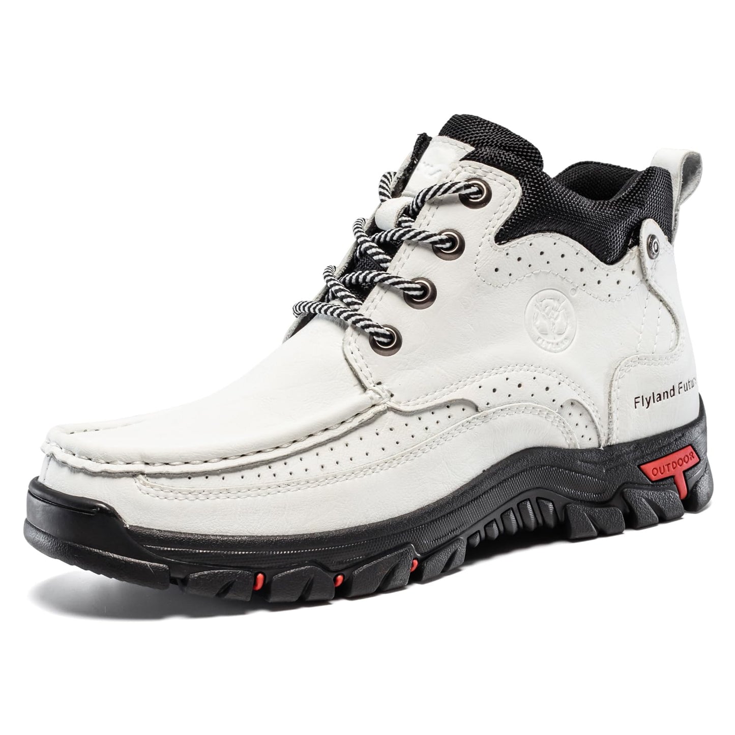 FLYLAND Men's Casual Boots Vintage Leather Ankle Dress Boot Chukka Boots Mid Top Non-Slip Driving Walking Shoes White 10.5
