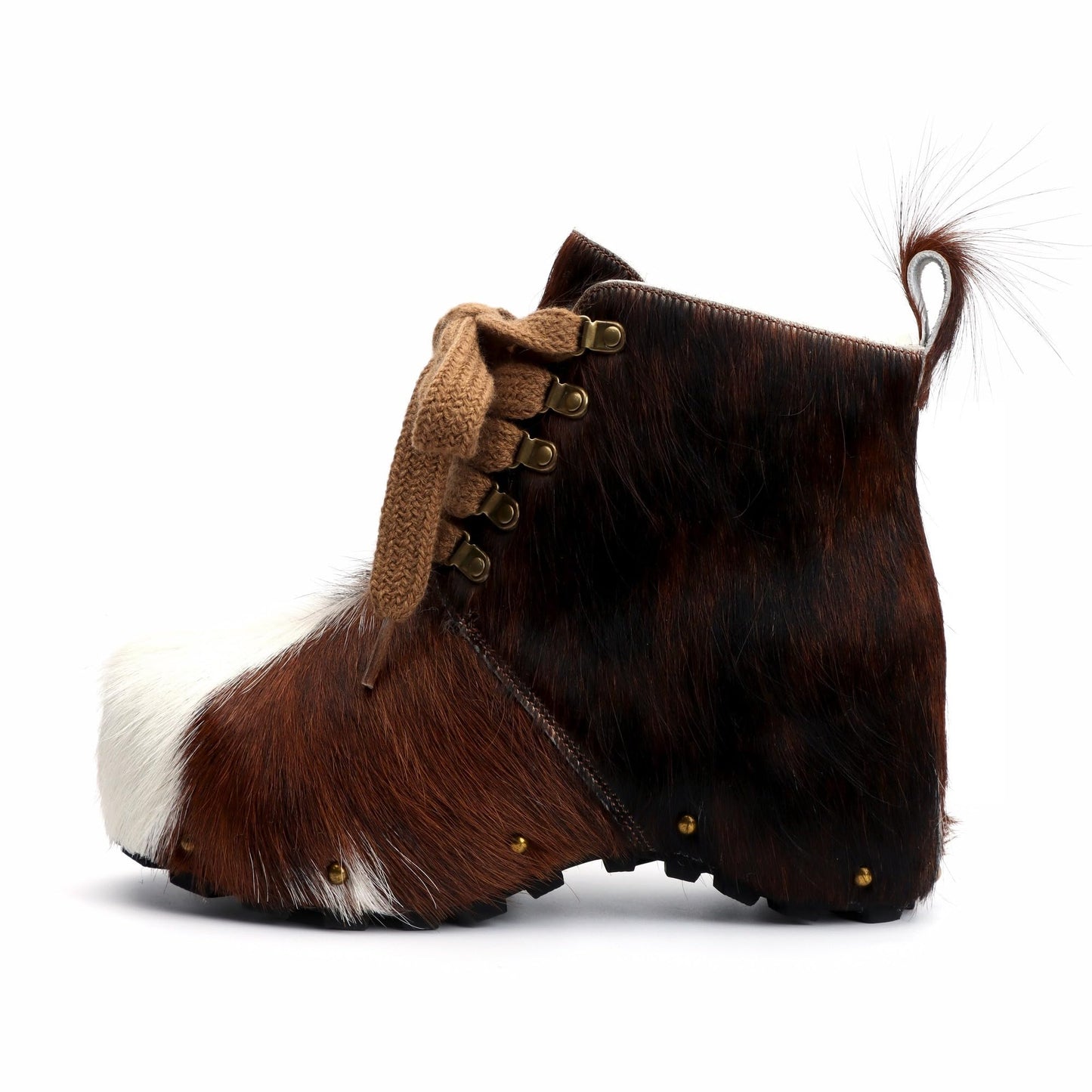 XOBZJH Women’s 100% Natural Cowhide Ankle Booties with Wool Lining, Calf Hair Winter Platform Boots, Non-Slip Outdoor Short Boots for Everyday Comfort