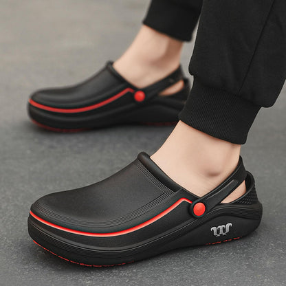 SECHRITE Men's and Women's Work Clogs - Unisex Garden Chef Shoes for Women and Men Non Slip Waterproof Slip on Mules Nurse Kitchen Food Service Restaurant Shoes Zapatos de Chef Cocina Black 43-44