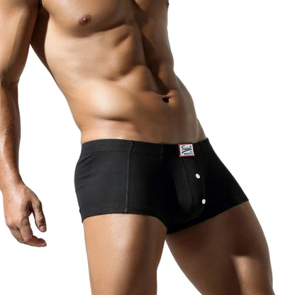 Wayonge Men's Soft Boxers with Button - Breathable and Comfortable Pure Color Underwear for Daily Wear (black,X-Large)