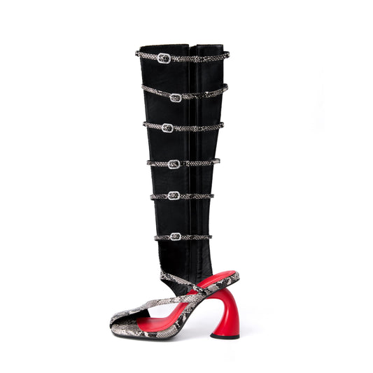 YXAXUG Women Strange Style Square Toe Over The Knee Boots Ladies Buckles Straps Side zipper Tall Boots