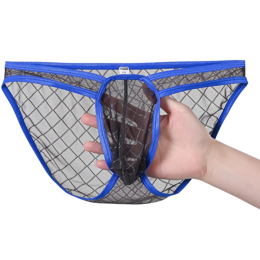 Men's See Through Sheer Underwear Ball Pouch Sexy Briefs Grey XL
