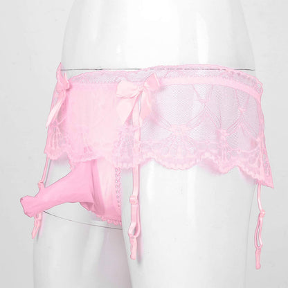 Men's Sissy Pouch Panties Lace Skirted Bikini Briefs Underwear Crossdressing Underpants (US, Alpha, One Size, Regular, Regular, Pink)