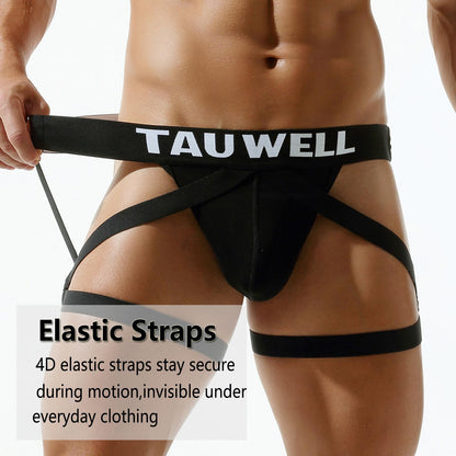 Kinizpl Mens Jockstrap Underwear Wide Belt Athletic Supporter for Men Thongs Sport Underwear Jock Strap Black