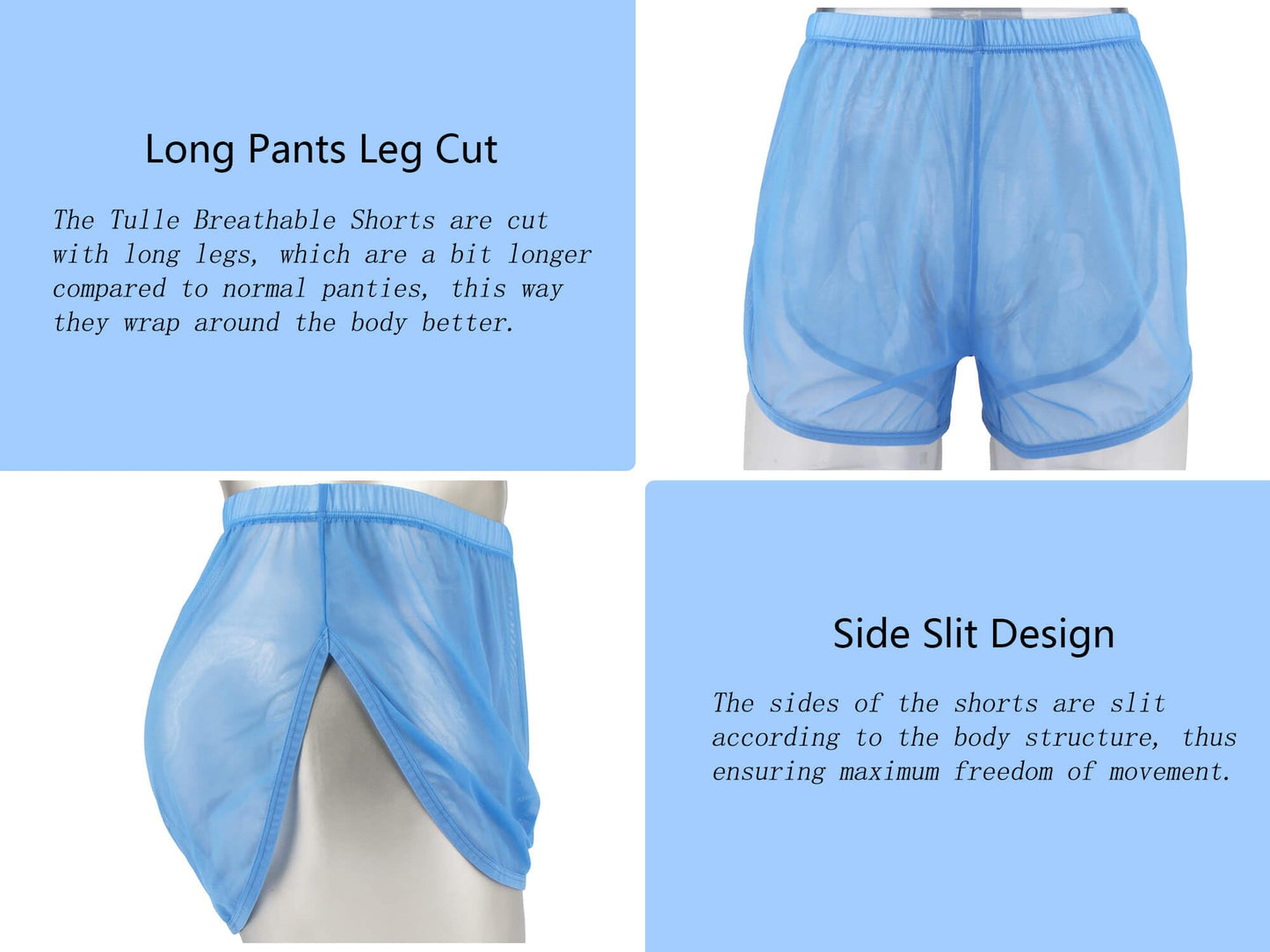 Mens See Through Boxers Ice Silk - Sheer Underwear- Sexy Mesh Transparent Shorts-  3 Pack