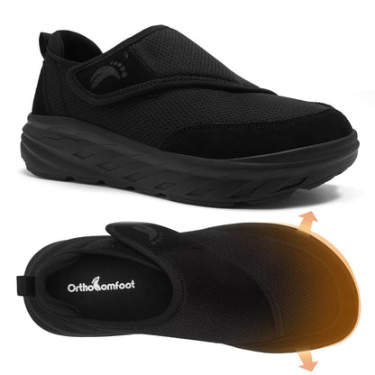 Men's Orthopedic Diabetic Extra Wide Walking Shoes: Stylish Fit Arch Support Neuropathy Orthotics Flat Feet Sneakers, Plantar Fasciitis Standing Driving Breathable Slip On Loafers Black Size 11
