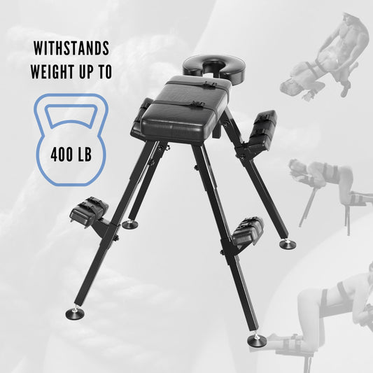 Ultimate Restraint Sex Bench Bondage BDSM Table Massage Bed Spanking Bench for Adult Couples with Wrist Cuffs Sex Furniture PU Black Leather Submission Chair Master Play