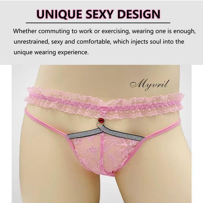 Men's Lace Sissy Panties - Pouch Thong, Feminine Underwear For Men Sexy Lingerie  - Sheer Mesh Briefs - Gay Lingerie Crossdresser Pink