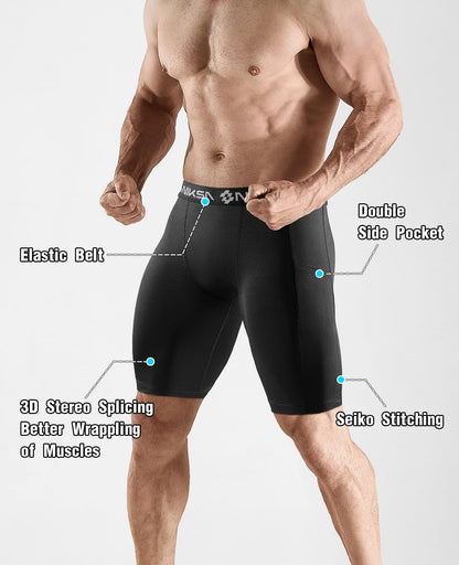 4 Pack Compression Shorts Men with Pocket, Spandex Running Shorts Sport Athletic Workout Performance Underwear