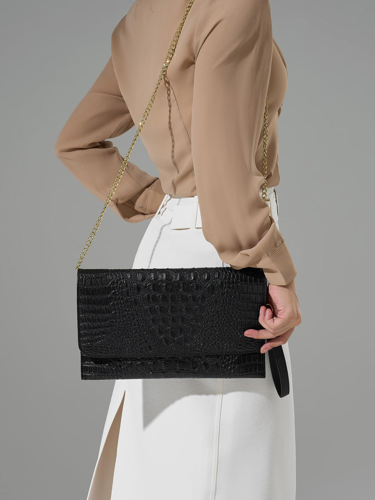Evening Clutch Purses for Women Elegant Wristlet Wallets Crocodile Pattern PU Leather Cross body Purse Formal/Wedding