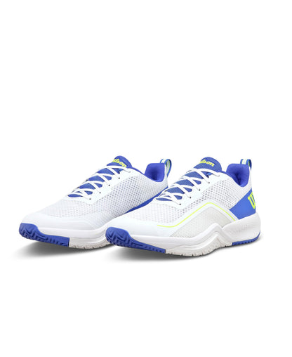 WILSON Rush Pro Lite Men's Tennis Shoes, White/Amparo Blue/Safety Yellow, 9.5
