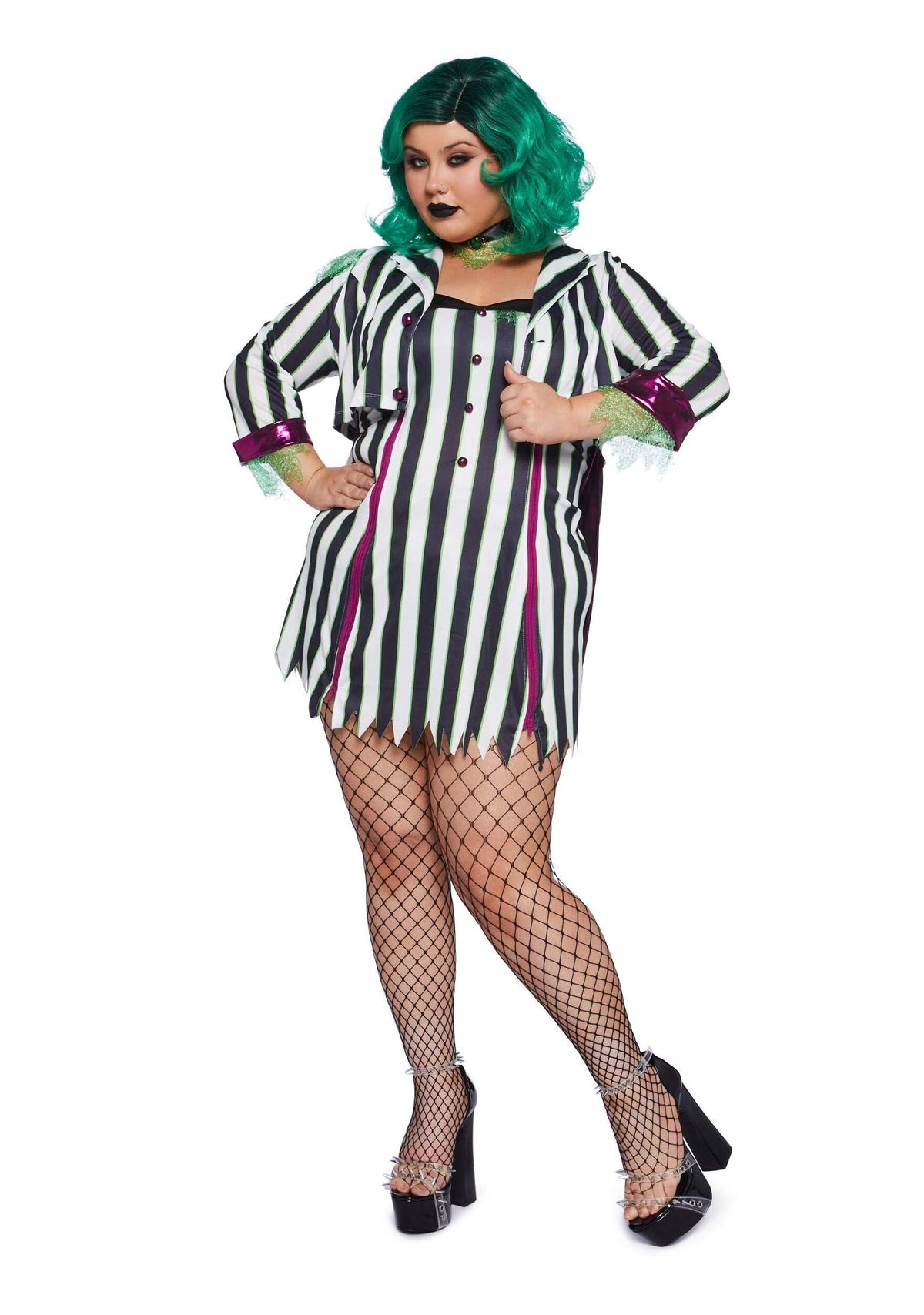 Dolls Kill BeetleJuice Black & White Striped Costume - Undead Ghost Outfit by Trickz N' Treatz - Medium