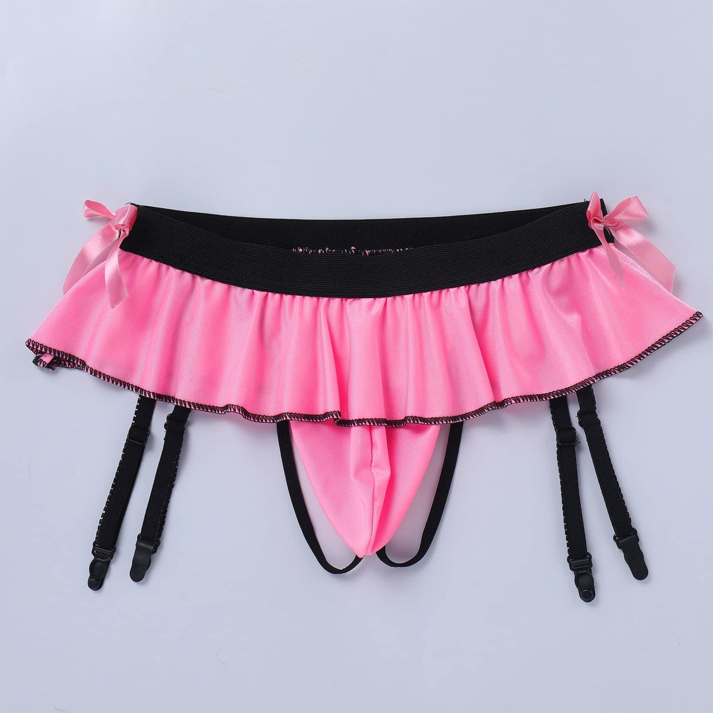 ABAFIP Men's Sissy Lingerie Skirted Garters Belt Panties Bowknot Stockings 2 Piece Crossdressing Underwear Honeymoon Valentine Nightwear set Pink-socks set One Size