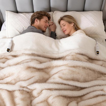 Bearhug Heated Blanket Queen Size, 84"x90" Dual Control Luxury Faux Fur Electric Blanket with 10 Heat Levels & 9H Auto Off, 450GSM Ultra Plush Shaggy Bed Warmer for Couples, ETL Certified, Gift Box