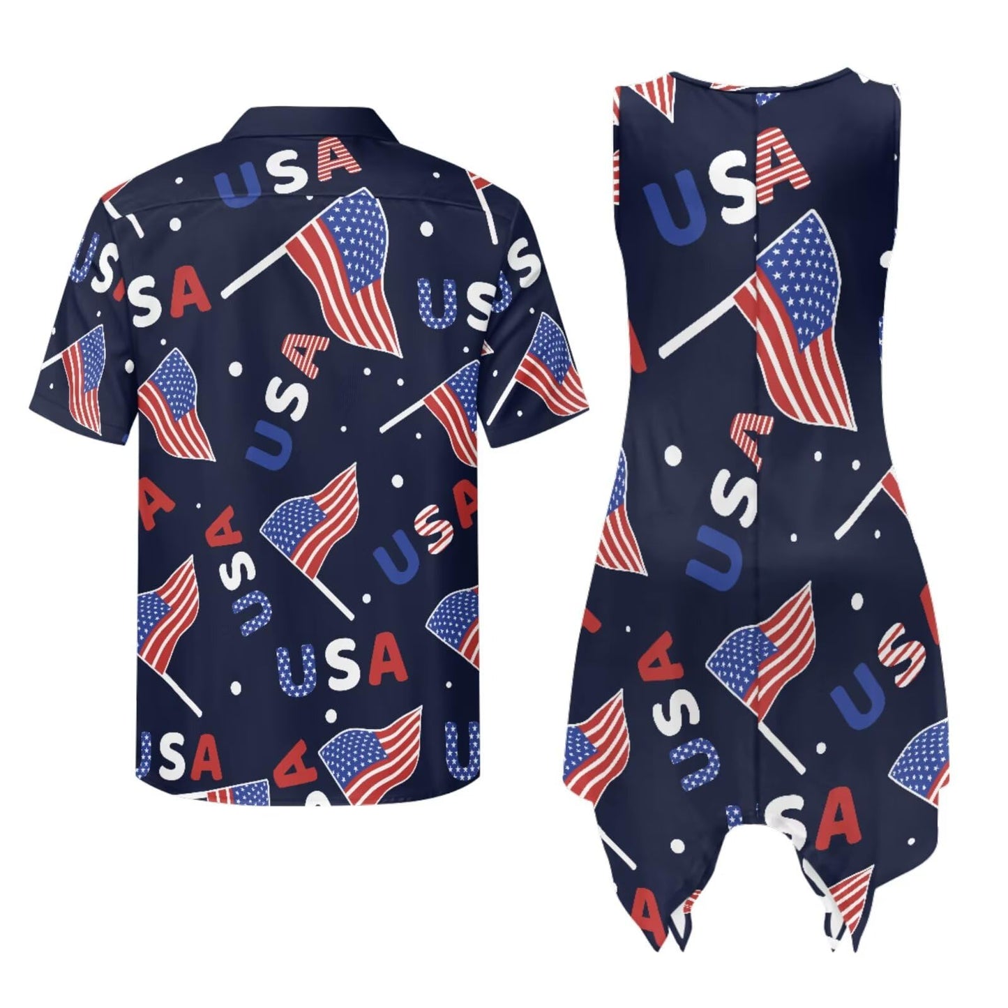 TOADDITDO American Flag Flag Couple Matching Outfit Patriotic Sleeveless Dress with Pockets,Men’s Shirts Short Sleeve Buttons Shirts or Tunic Sundress for 4th of July Costume