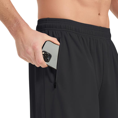 HQUEC Men's Athletic Shorts 12" Long Basketball Workout Shorts Below Knee Loose-Fit with Zipper Pockets Black XL