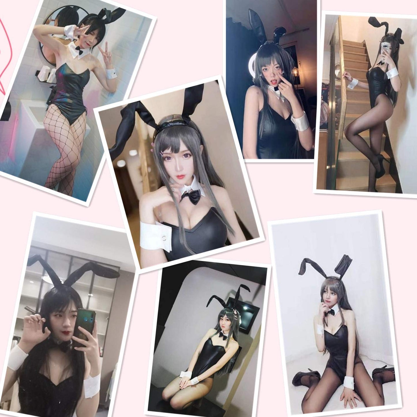 Womens Bunny Costume Girl Suit Senpai Cosplay Anime Role Costume One Piece Bodysuit Removable Padded with Stockings Set(Red L)