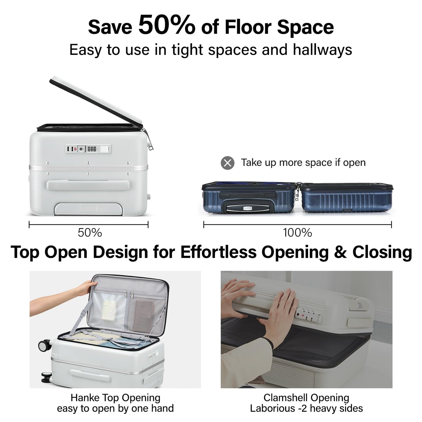 Hanke 28 Inch Luggage with Cup Holder and Charge,Top Opening Hard Shell Suitcases with Wheels and Dividers,Aluminum Frame Trunk Luggage Extra Large Suitcase with Lock for Travel,Smoke White