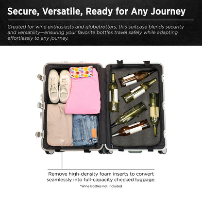 VinGardeValise® VinAluminum Wine Travel Suitcase - 12-Bottle Aluminum Luggage with TSA Lock, Shockproof Foam Inserts, Spinner Wheels, Hard Shell, Airline Approved