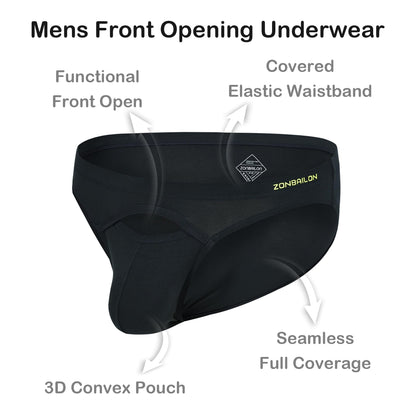 Mens Sexy Briefs Front Open Access Low Rise Bulge Enhancing Pouch Opening Underwear Bikini 1 Pack Black 2XL