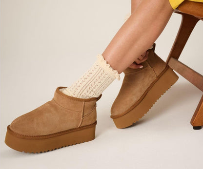 Project Cloud 100% Genuine Leather Platform Ankle Boots for Women