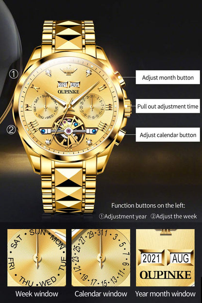 OUPINKE Mens Automatic Watches Diamond Skeleton Self Winding Luxury Dress Wrist Watch Sapphire Crystal Tungsten Steel