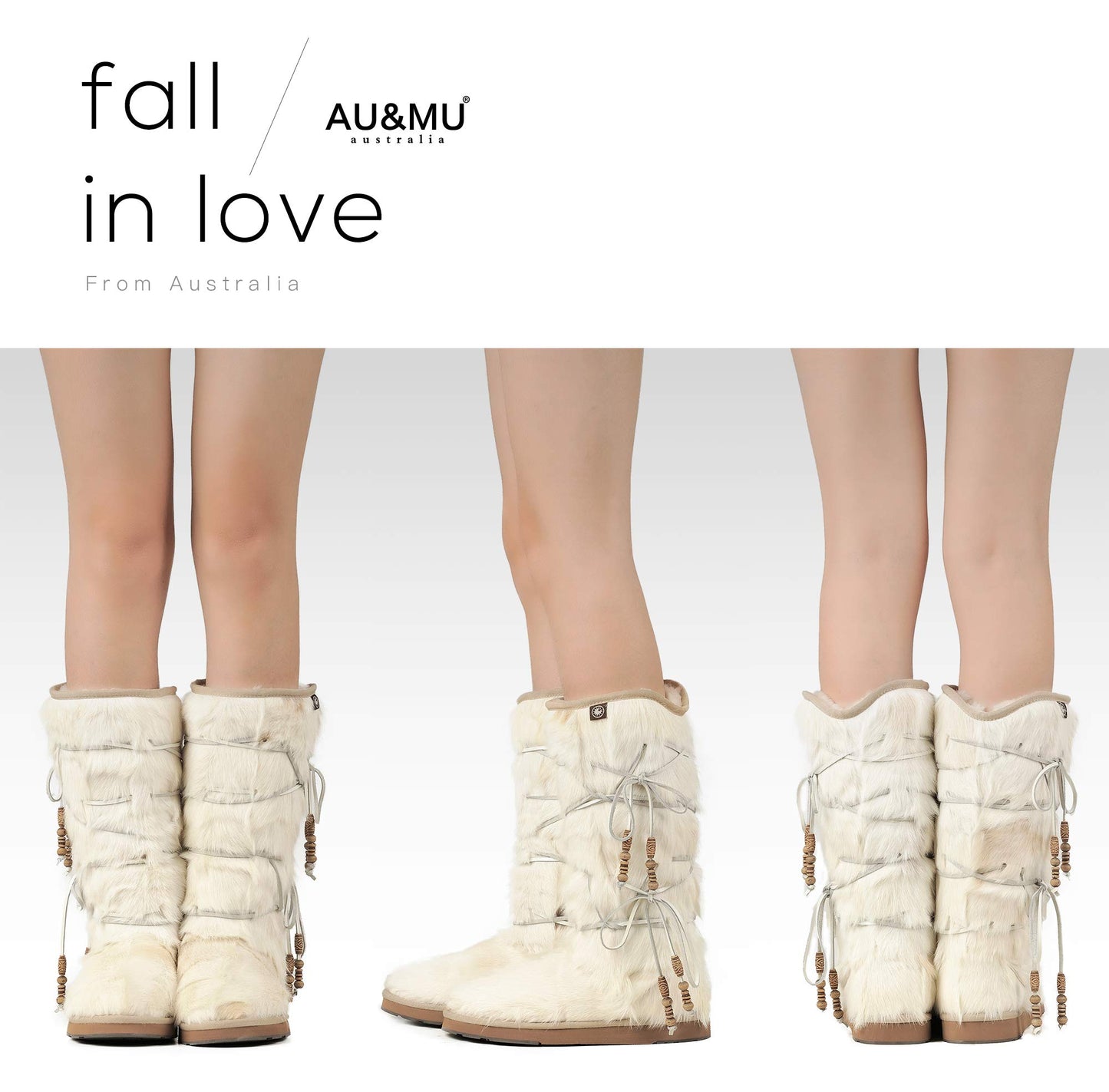 AUMU Womens Comfort Suede Fur Mid-calf Winter Boots White Size 7
