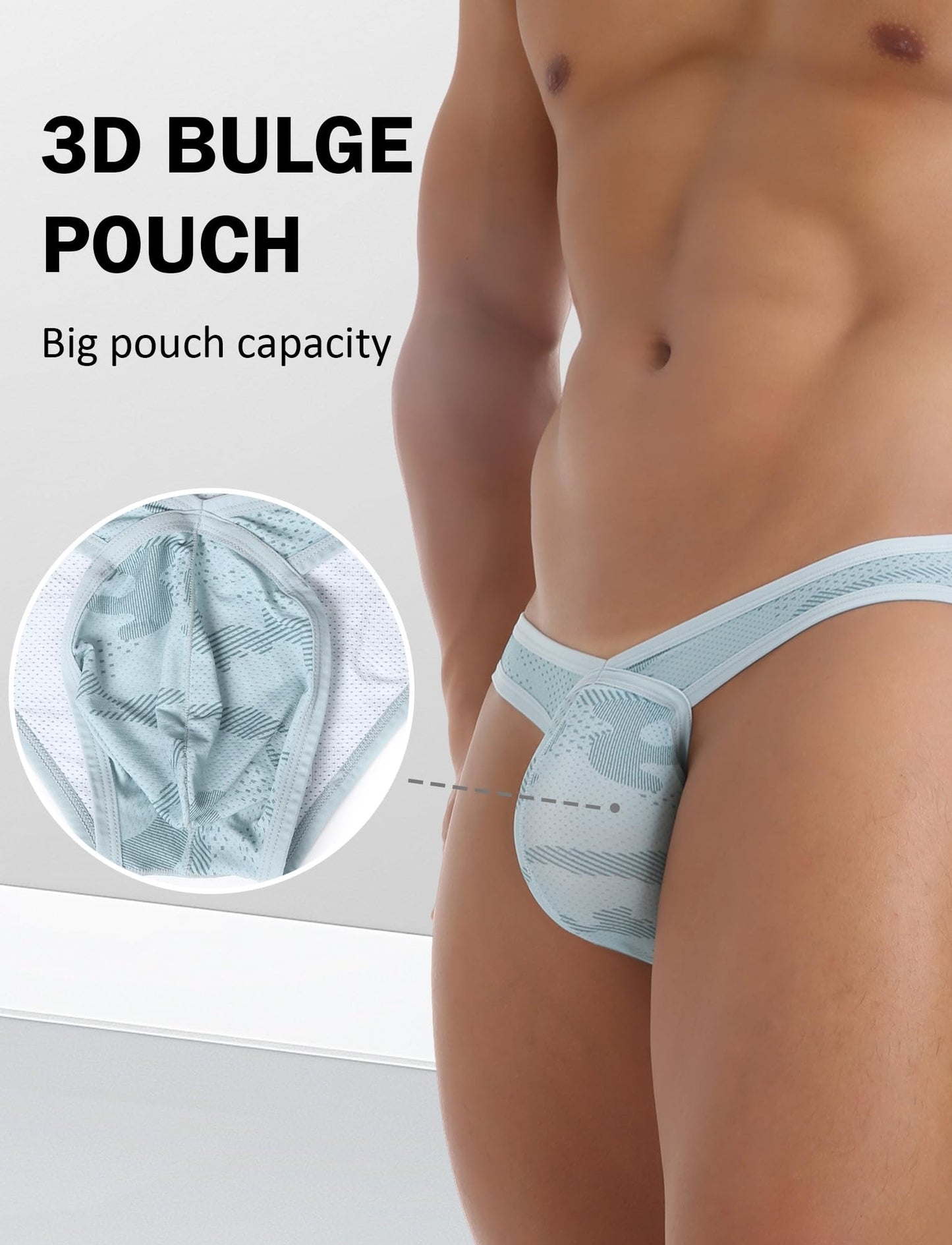 Men's Bulge Briefs Breathable Bulge Pouch Low Rise Underwear See Through Mesh Micro Thong Underpants Green L
