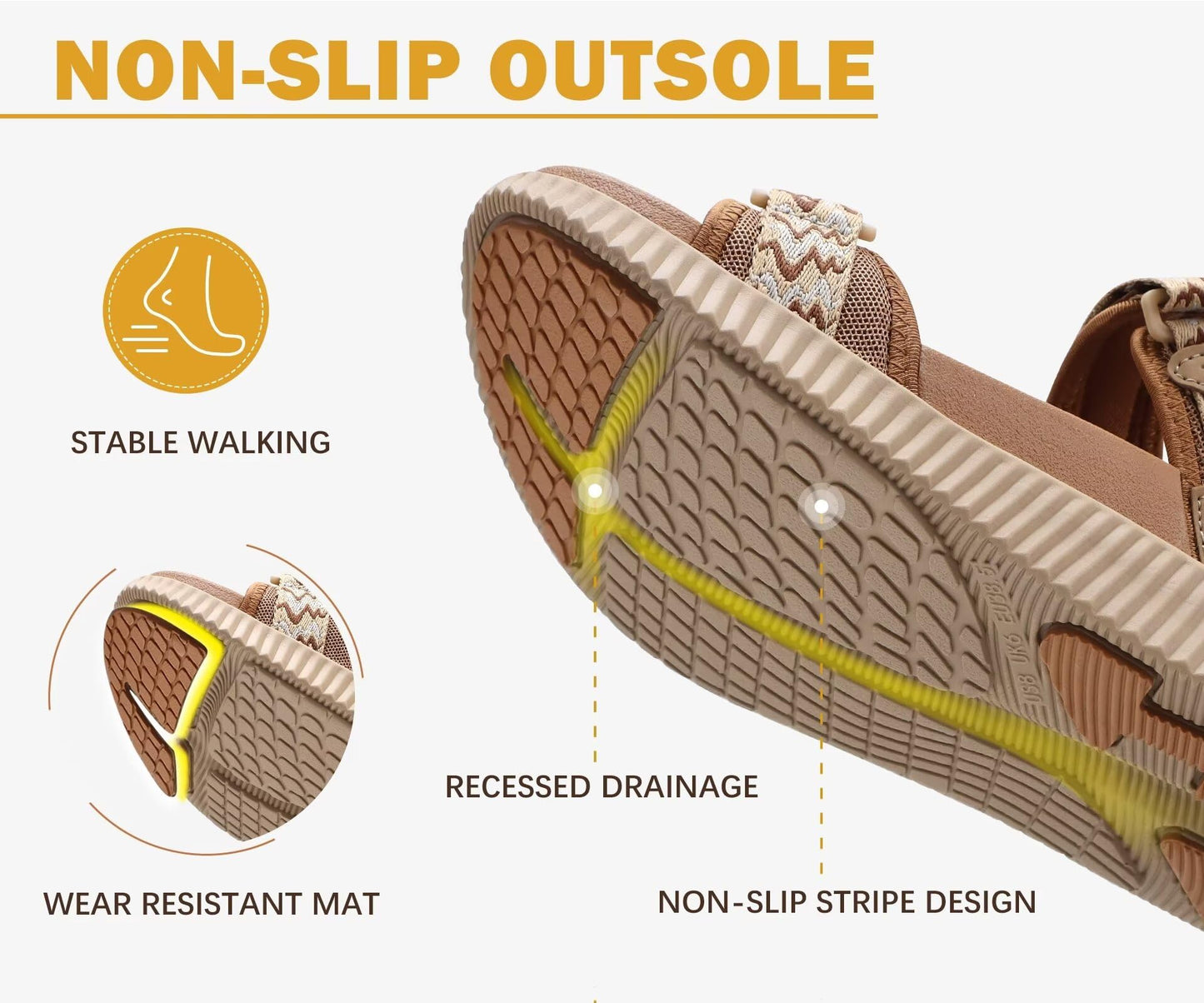 KuaiLu Womens Orthopedic Walking Sandals Comfortable Arch Support Plantar Fasciitis Relief Sport Recovery Chunky Cushion Adjustable Summer Outdoor Beach Vacation Athletic Water Shoes Khaki Size 8