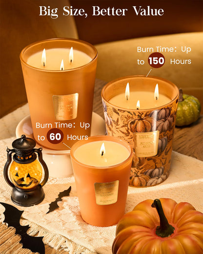 M&SENSE Caramel Pumpkin Latte Soy Candle, 35oz 3-Wick, Fall Festive Harvest