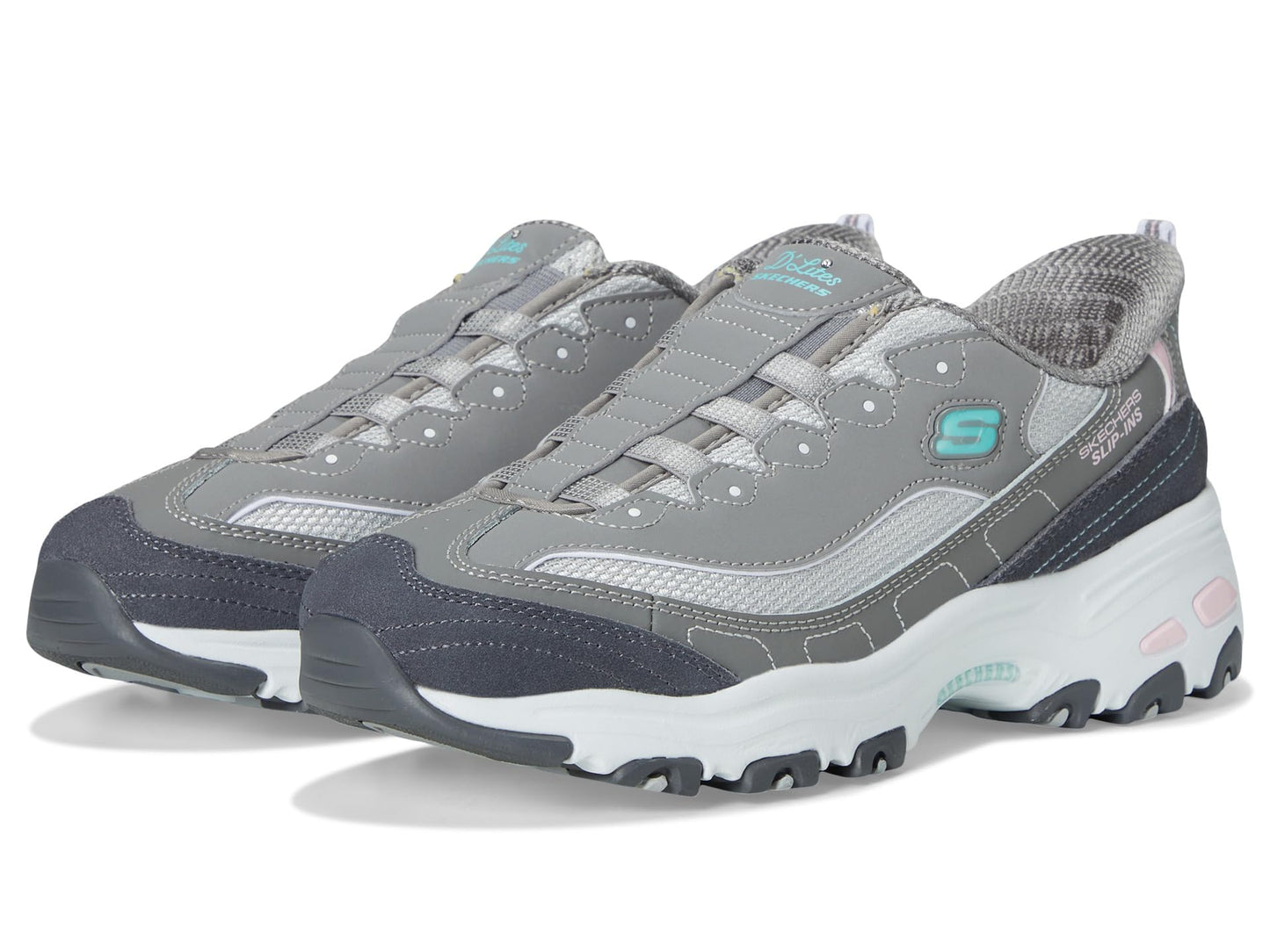 SKECHERS Womens D'Liteshands Free Slip-INS Grey Light Pink 5.5 Medium