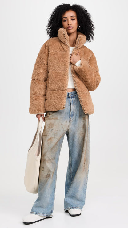 UGG Women's Emmalyn Uggfluff Puffer Jacket, Camel, M