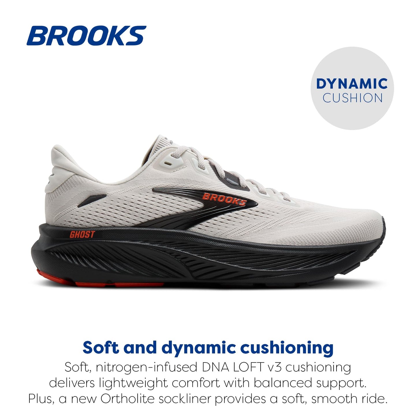 Brooks Men’s Ghost 18 Neutral Running & Walking Shoe - Coconut/Pearl/Tigerlily - 7 Medium